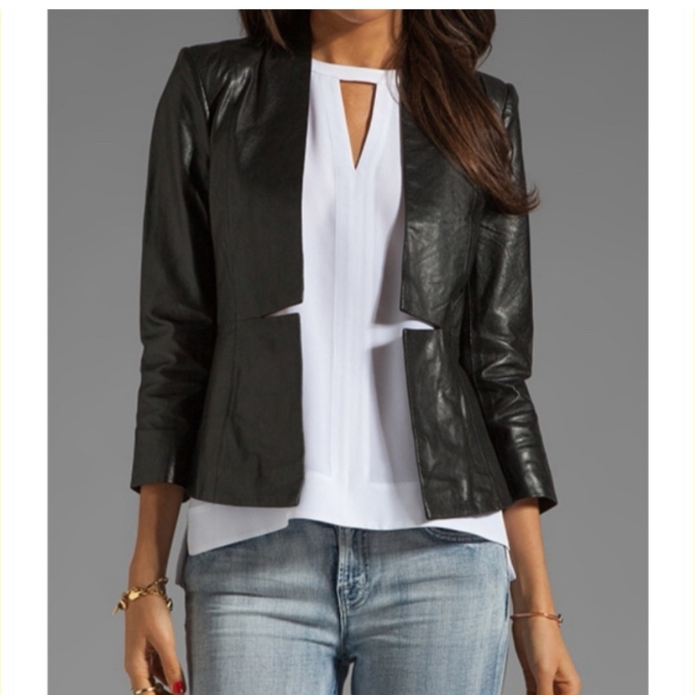 Women's Black Open-Front Leather Jacket